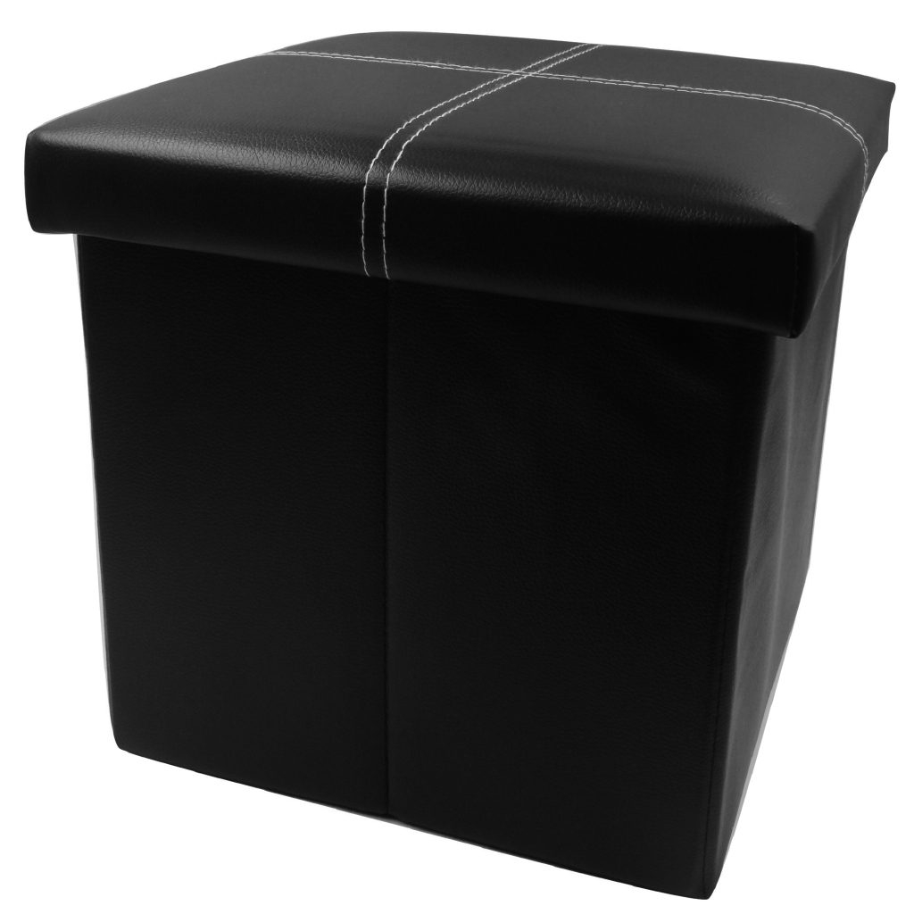 Wallmark Black Leather Ottoman Storage Box Chairs (Magic Black