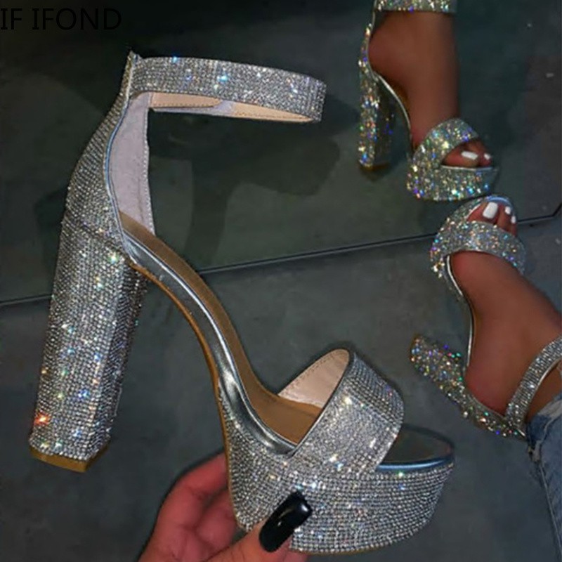 Taylor Glitter Silver Ankle Strap Heels