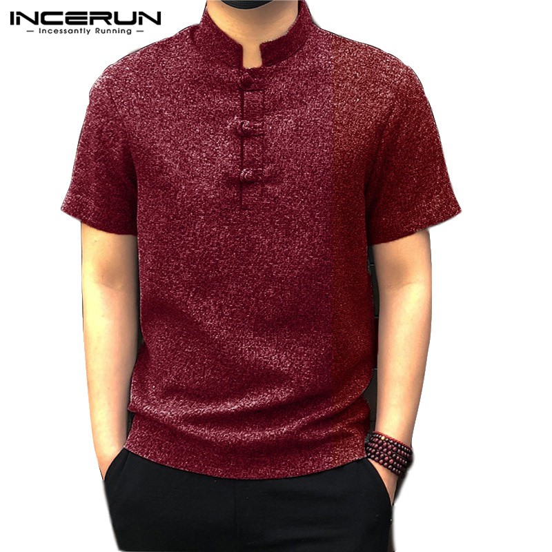 INCERUN Men Retro Summer Short Sleeve Loose Fit Shirt | Shopee Philippines