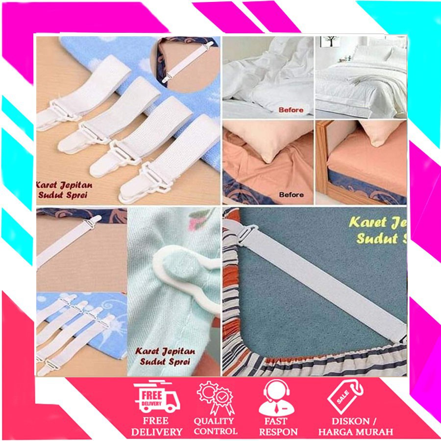 Rubber Bed Sheet Hook / Bed Sheet Corner Clamp (1 Pack Contents 4 Pcs ...