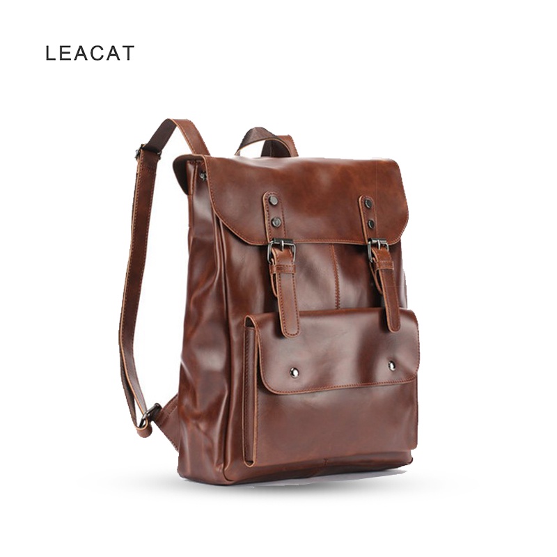 Leacat Backpack Crazy Horse Pu Leather Vintage Men Hasp England Style ...