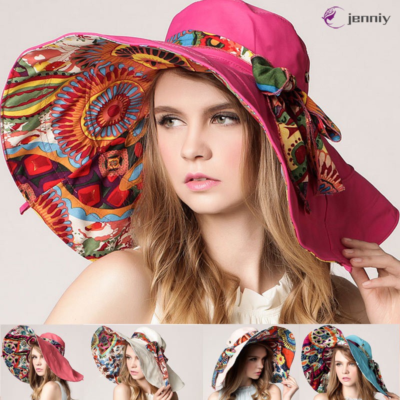 Fashion Women Flower Folding Brimmed Hat Sun Uv Protection Outdoor Summer Beach Bowknot Hats