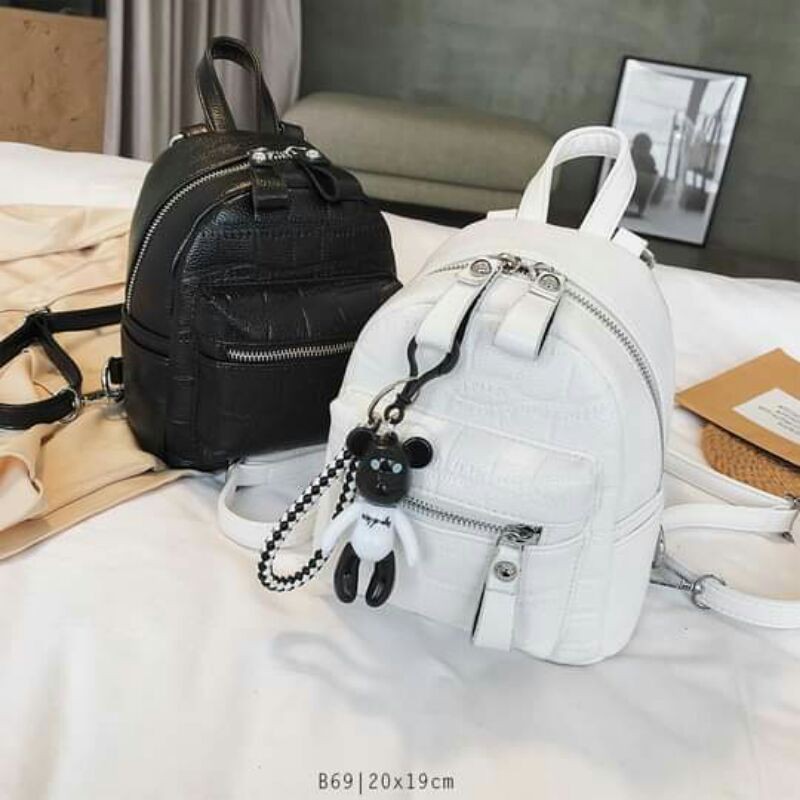 Snakeskin cross backpack with fashion bear keychains accessories ...