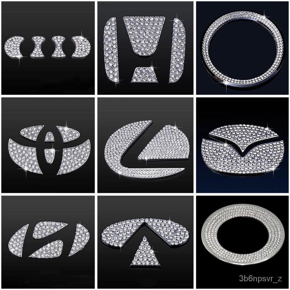 Bling Rhinestone Car Steering Wheel Diamond Logo Sticker Crystal Emblem Decor Ring Decals For