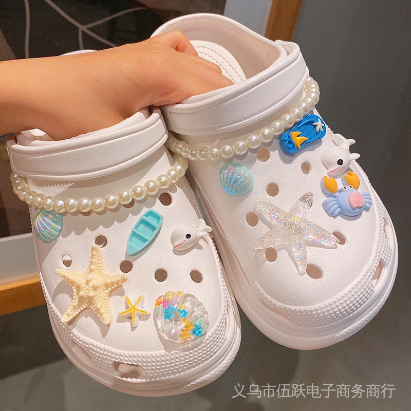 (10pcs+ 3D shoe charms SET) Pearl & Crab- Diy Women Child Slipper ...