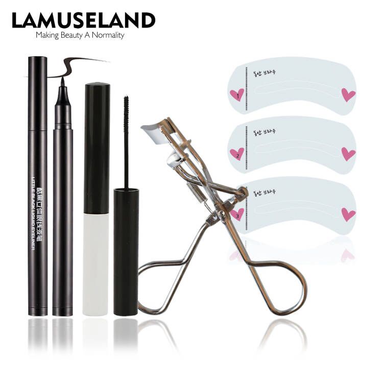 Lamuseland Mascara + Eyeliner Eyelash Curler Eyebrow Card Tool 4 Pcs