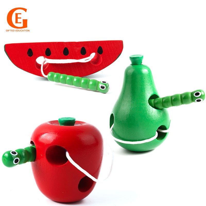 Wooden Baby Threading Fruit Caterpillar Eat Apple Fine Movement ...