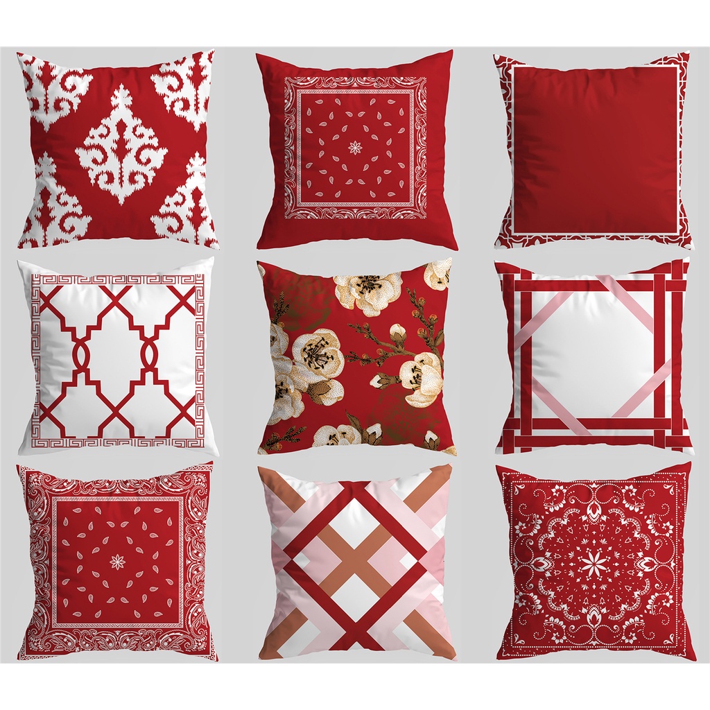 Red Geometric pillow case cotton 60×60. 50×50. 45×45. 40×40.Sofa