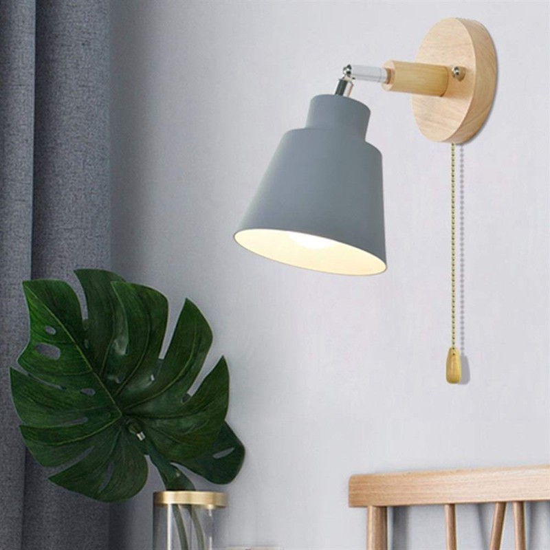Nordic Wooden Bedside Lamp Sconce Wall Light for Bedroom Corridor with ...