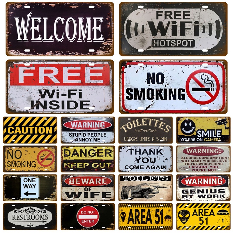 Toile Smile Welcome WIFI License Plate Store Wall Decor Restrooms Tin ...