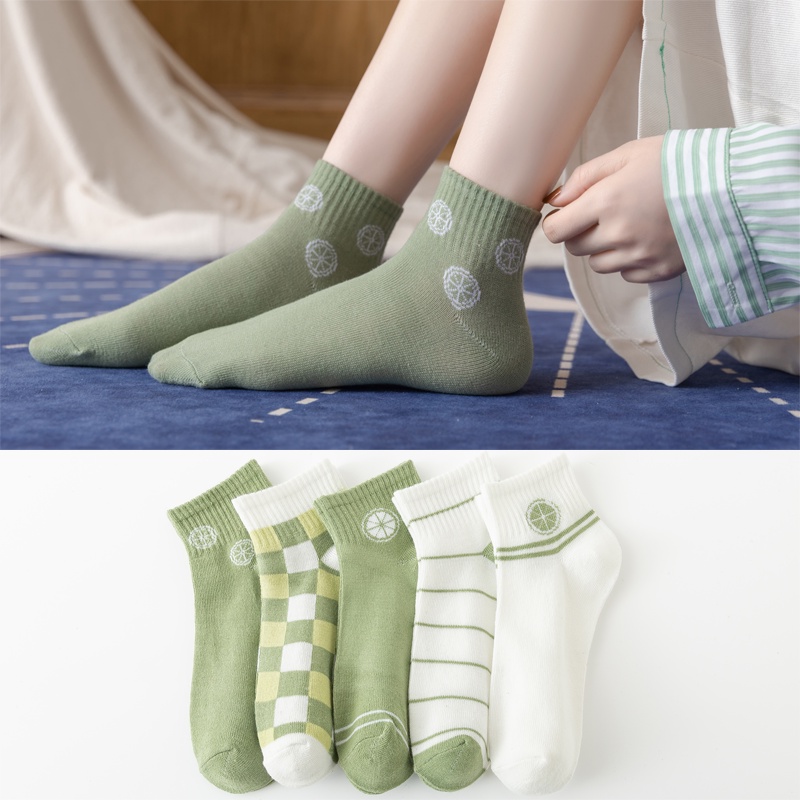 New Ladies Green Stripe Breathable Foot Sock For Women Cotton Korean ...