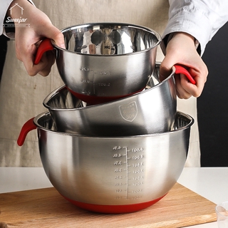 1pc Stainless Steel Mixing Bowl With Scale Measurement And Salad Bowl