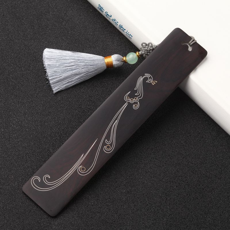 Ebony wood inlaid silver silk antique bookmark classical Chinese style ...