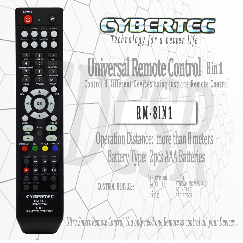 CYBERTEC RM8IN1 Universal 8 in 1 Remote Control Black Shopee