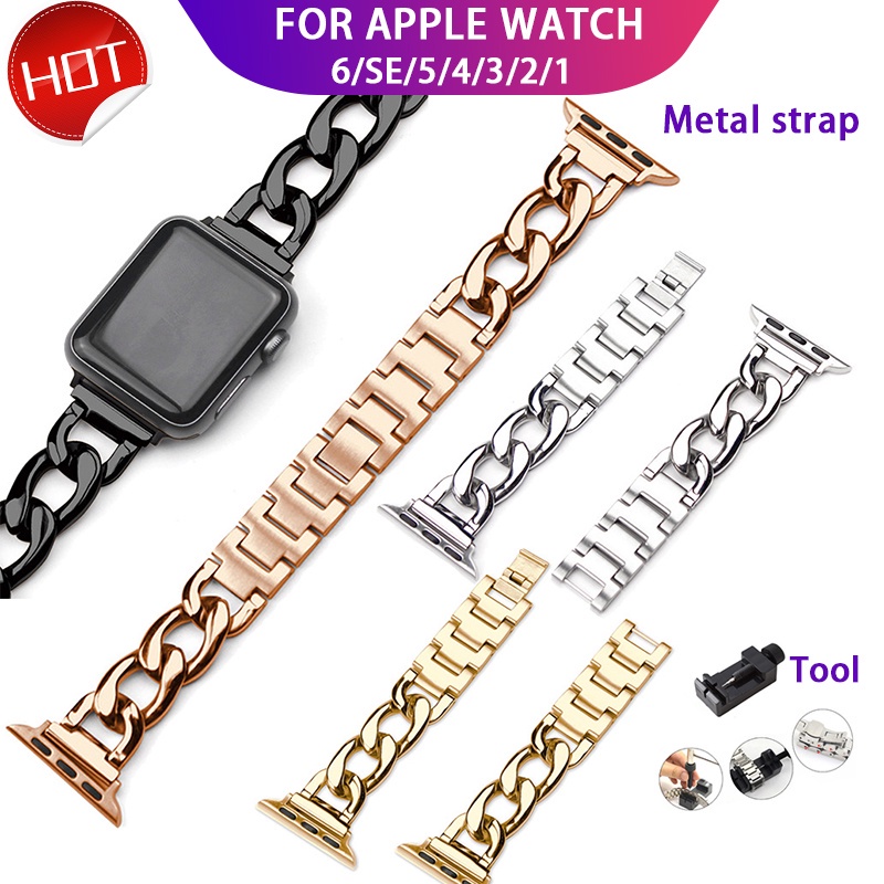 Smart Watch Stainless Steel Strap for Apple Watch Strap Series  SE 38mm 42mm 40mm 44mm Jean Chain Strap Women's Watch Strap Metal for
