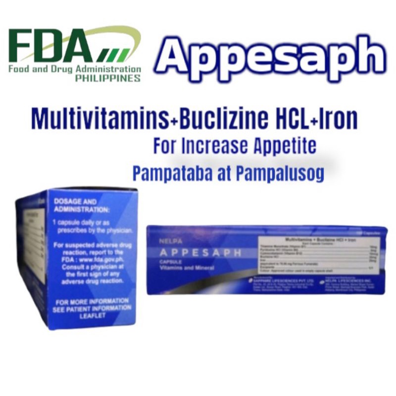 APPESAPHMultivitamins+Buclizine+HCI+Iron(Appetite Stimulant) Shopee
