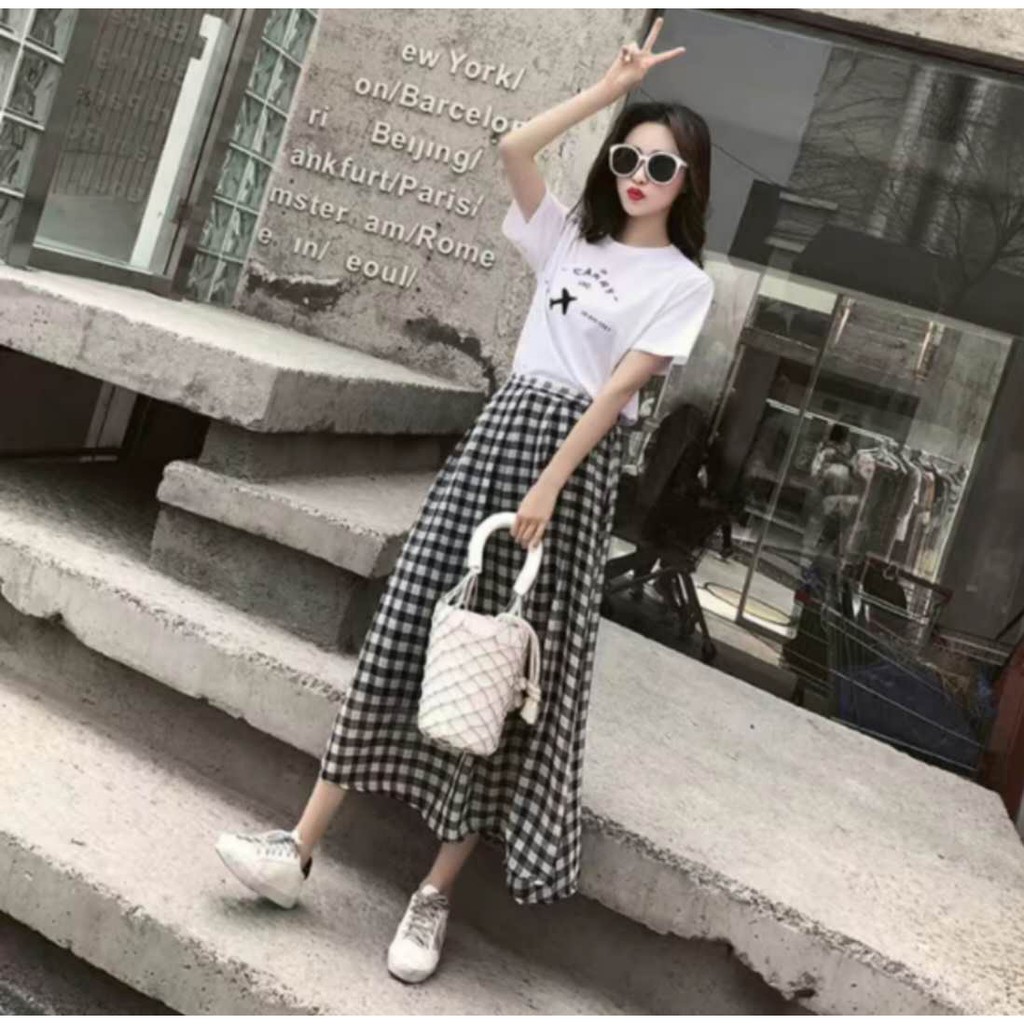 Checkered skirt clearance shopee