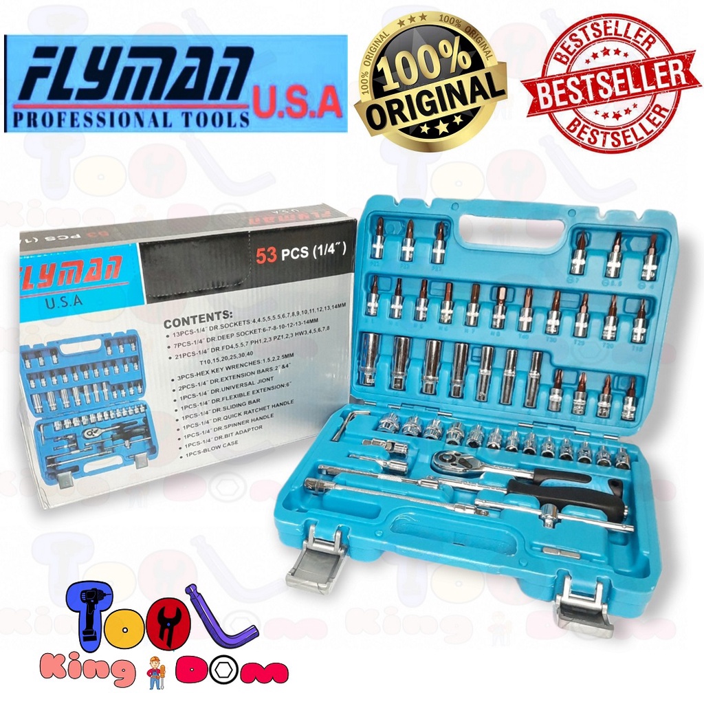 FLYMAN ORIGINAL 53 PCS SOCKET AND DEEP SOCKET WRENCH SET 1/4 DRIVE (HEX ...