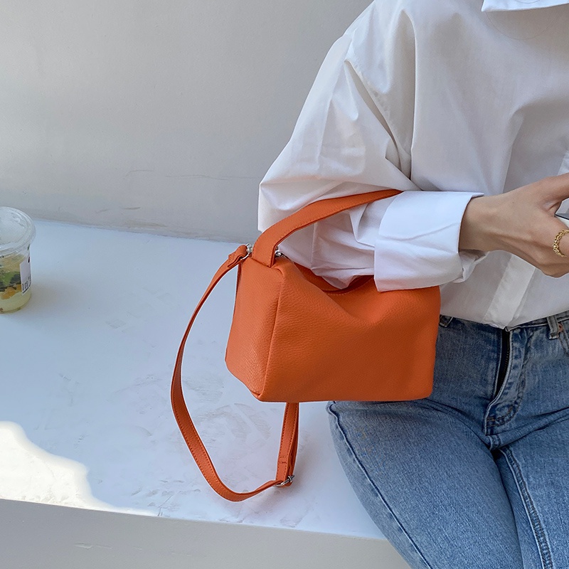 Women Mini Orange Handbags Designer Wristlet Box Bag Lichee PU Leather ...