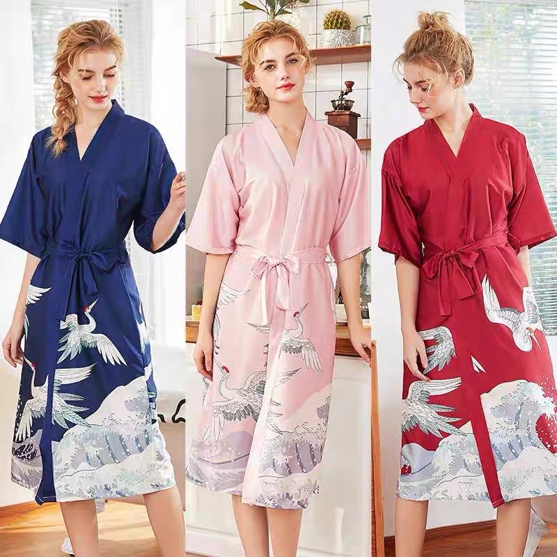 Women Silk Satin Long Wedding Bride Bridesmaid Robe Crane M Xxl Shopee Philippines 1334