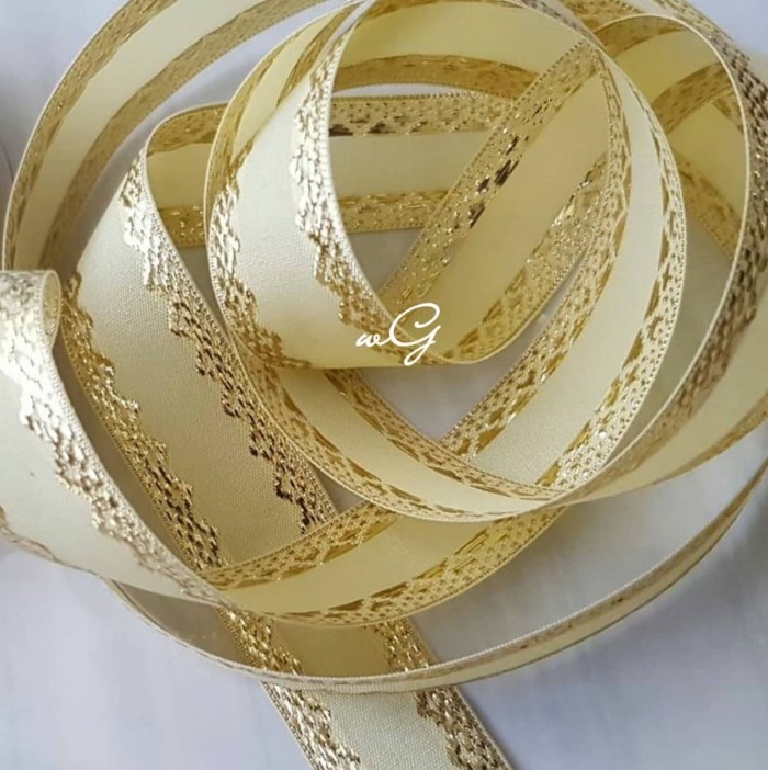 Cream Ribbon - Gold Lace; 2.5 cm Wide; 20 Yards Long | Shopee Philippines