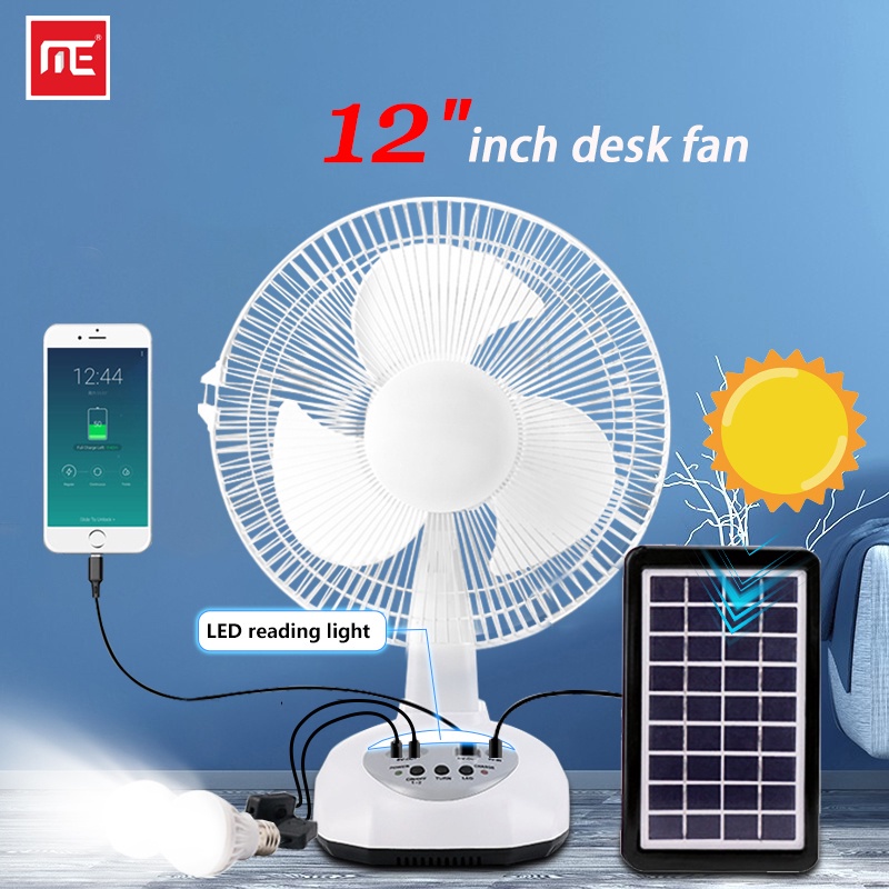 Rechargable Electric Fan ♪solar Electric Fan 12inch Rechargeable 2 Led Lights 220v Ac Desktop 2608