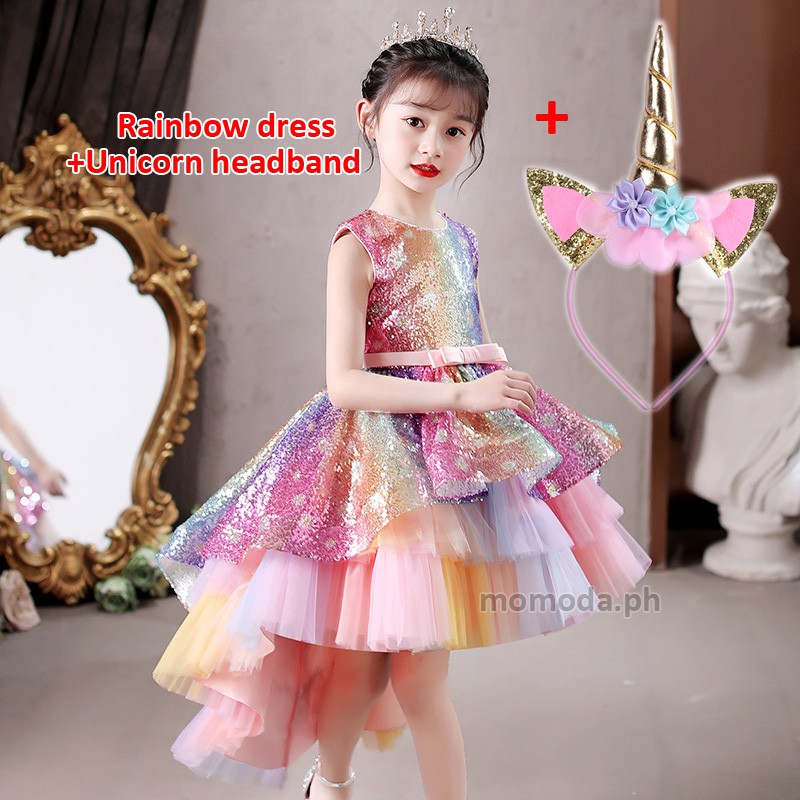 Unicorn Dress for kids girls 7 years old with unicorn headband Sequins Christmas Mermaid Dress Children Birthday gown Shopee Philippines