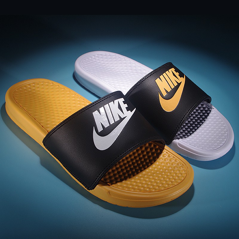 Nike Benassi Shower Letter Slippers Yellow White Slippers lMKb Philippines