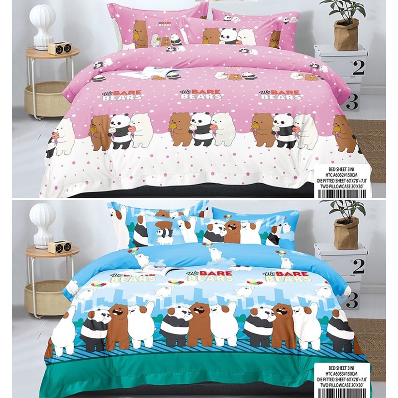 We Bare Bears Bedsheet Kid Cartoon Bed Sheet Single Size Queen Size