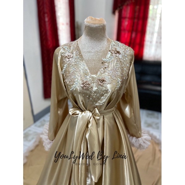 Bridal Robe Longback in silk Satin (With Inner) | Shopee Philippines