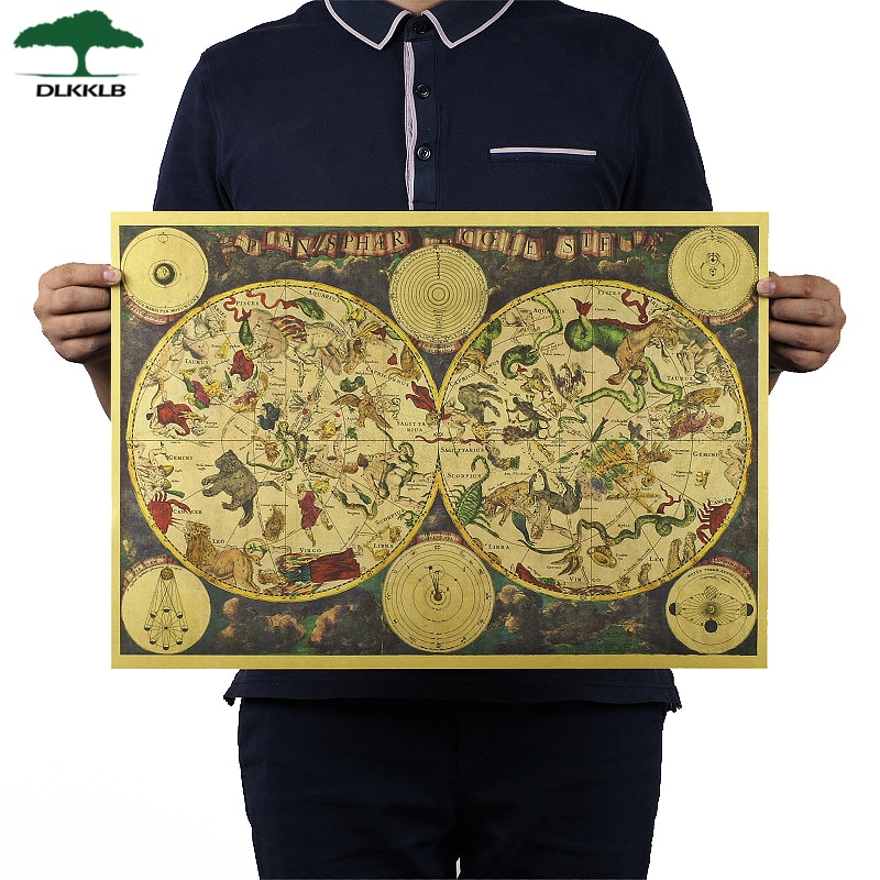 Dlkklb Vintage Zodiac Constellation Map Style Retro Kraft Paper Poster ...