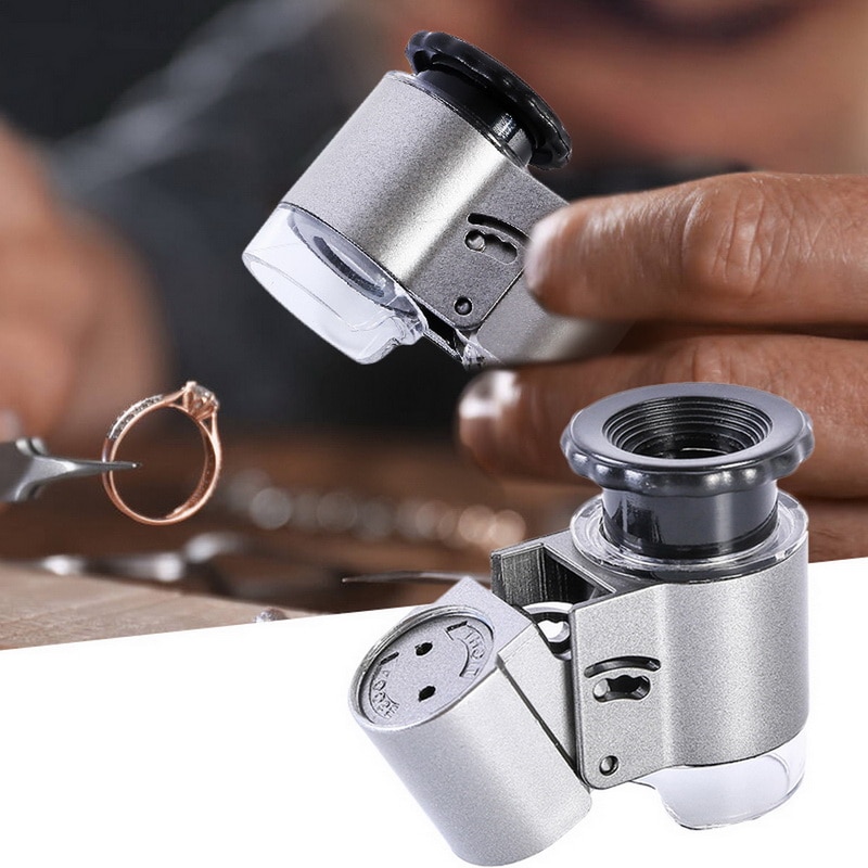 Handheld Mini Pocket Microscope Loupe Jeweler Magnifier With LED