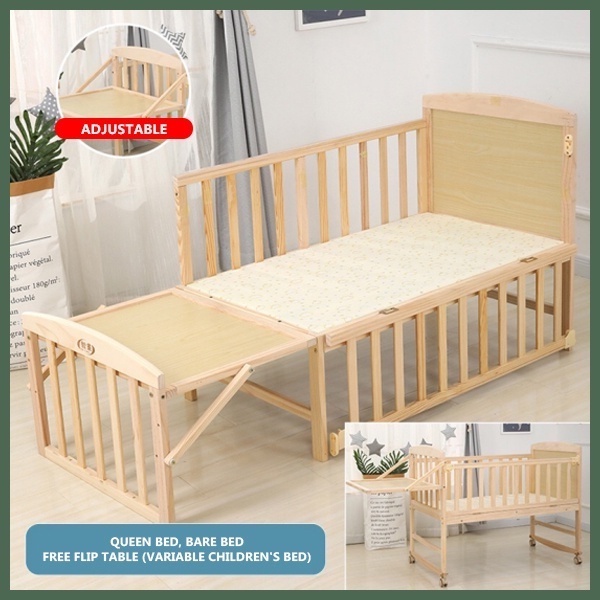16 in Wooden Foldable Crib Set Multifunction Comfortable Sleeping Baby  Bed With Mosquito Net