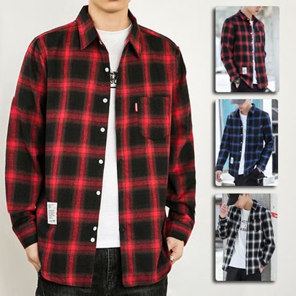 【Ready Stock】8-color men's fashion Korean version of the trendy plaid  long-sleeved shirt fashion trend loose wild lapel casual plaid shirt men  tops
