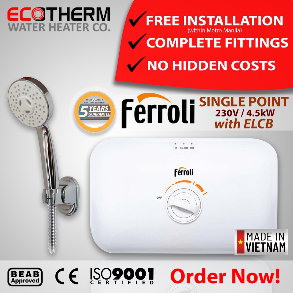 Ferroli Rita 4.5kW Instantaneous Singlepoint Water Heater | Shopee  Philippines