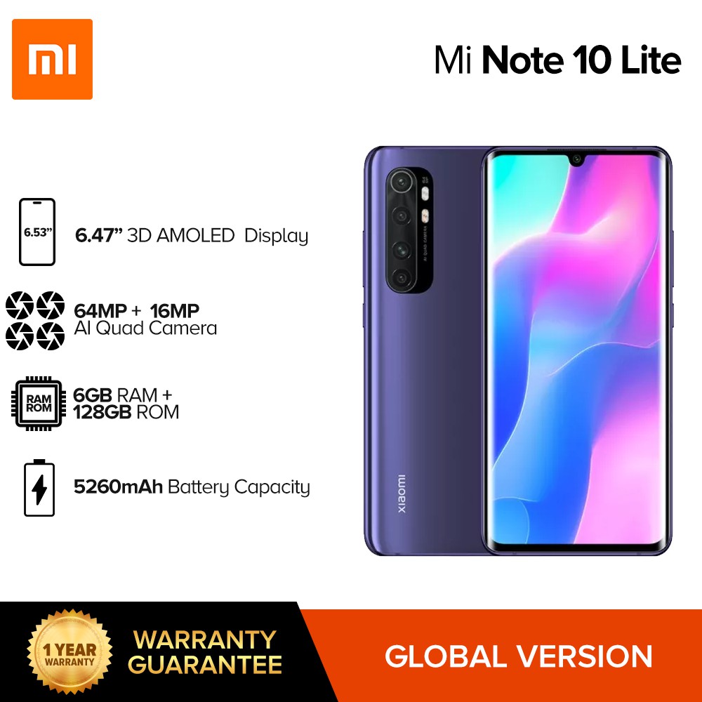 Xiaomi MI Note 10 Lite 6GB RAM 128GB ROM 6.47 FHD 64MP Smartphone