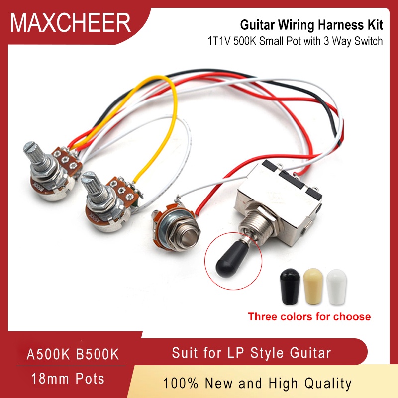 Guitar Wiring Harness Prewired 1 Volume And 1 Tone 2 500k Pots 3 Way Switch Input Jack For Lp 8407