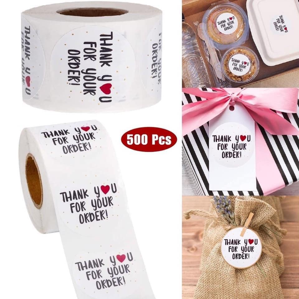 500pcs/roll Round Thank You for Your Order Heart Stickers Handmade Seal ...