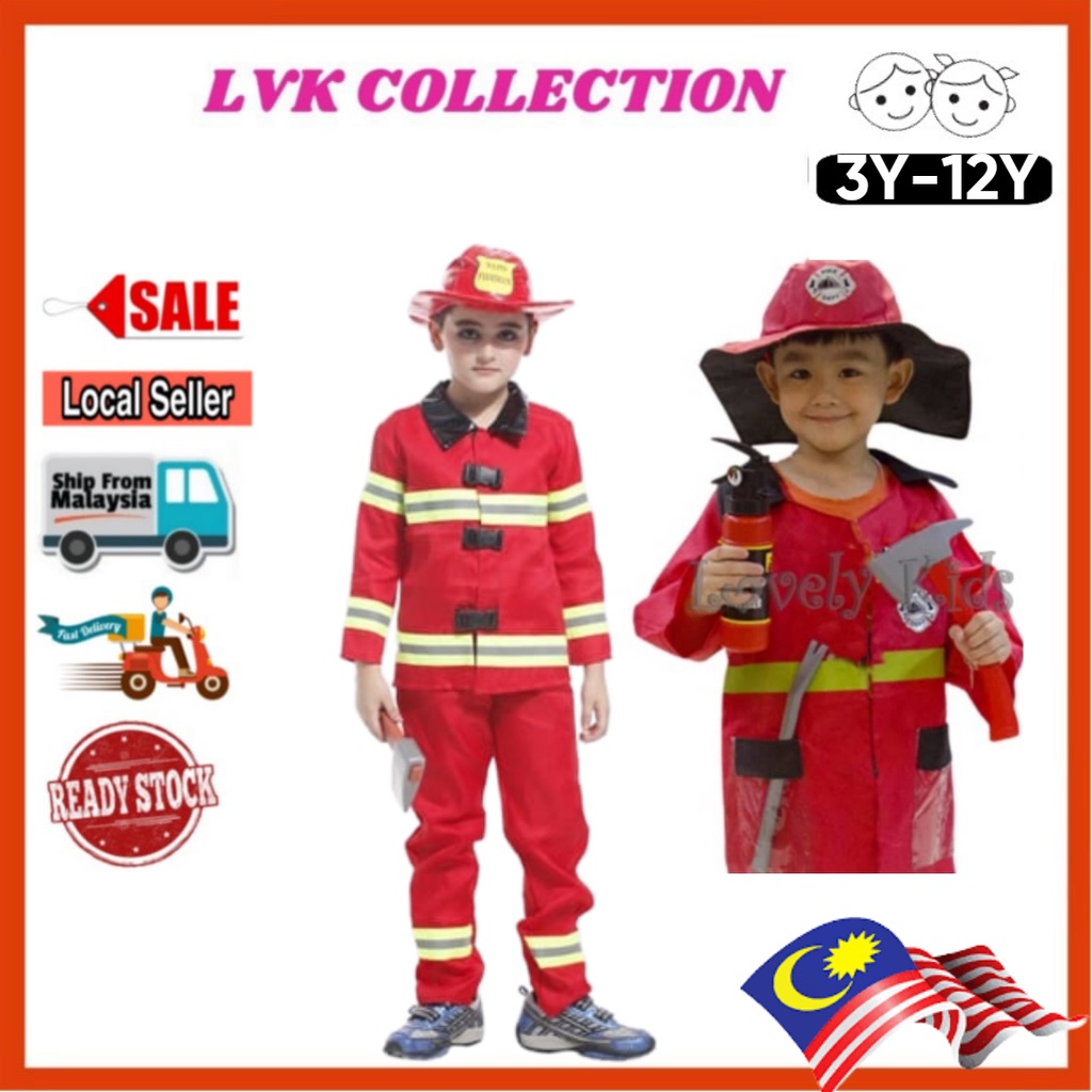 3y-7y LVK Kids Costume Fire Fighter Fireman Bomba Cosplay Career ...