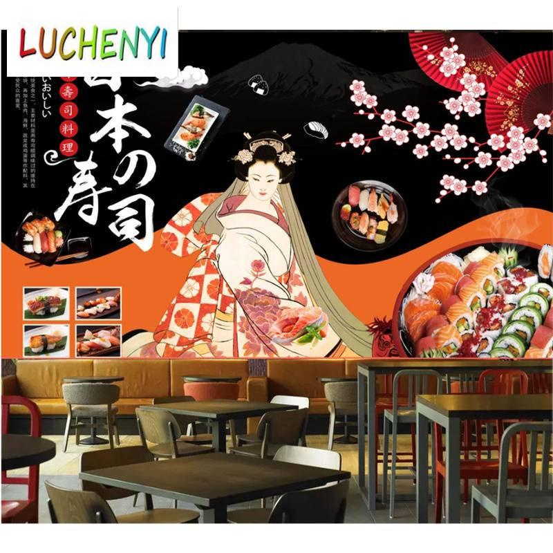 paper sushi decor cherry wall mural cuisine industrial background