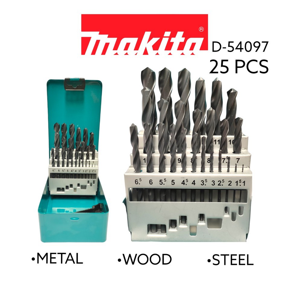 MAKITA HEAVY DUTY DRILL BIT SET 25 PIECES (D-54097) For Wood/Metal ...