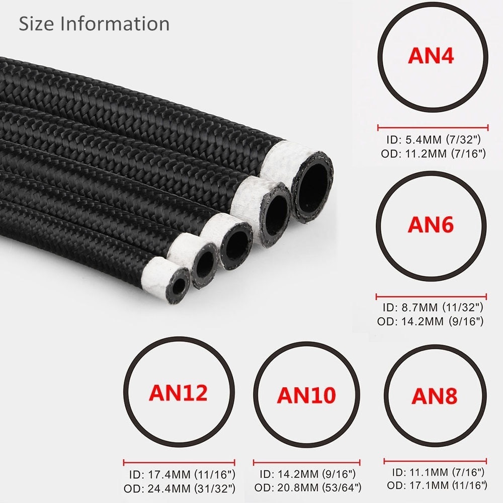 Stainless Steel Braided Fuel & Oil Lines - AN4 To AN12 Nylon Hoses, Custom Lengths Available 1 thumbnail image