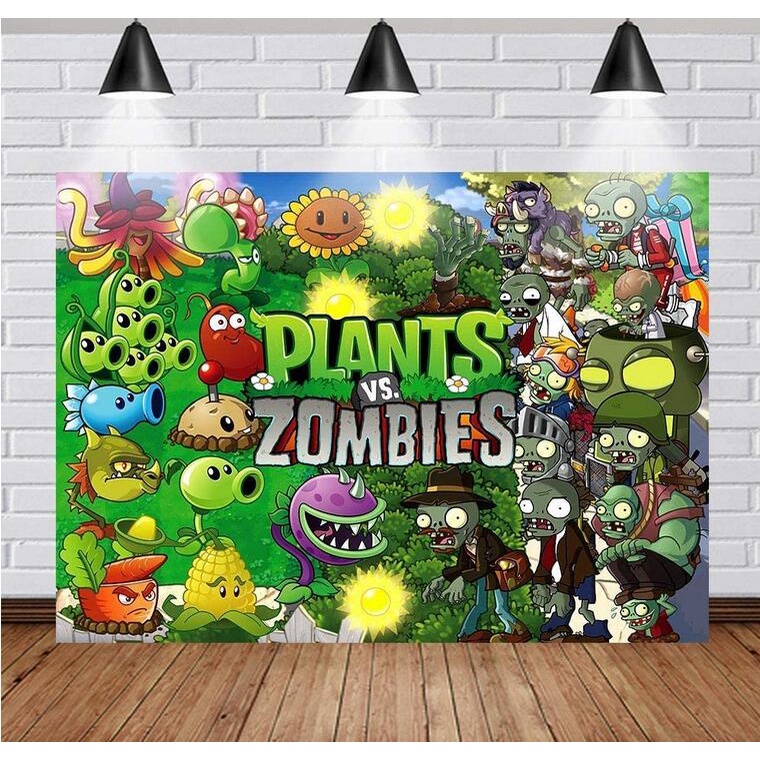 Plants vs Zombies Birthday Party Backdrop Banner Game Theme Decorations ...