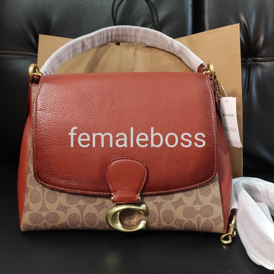 5229 Coach May Shoulder Bag in Signature Canvas in Tan/Rust Shopee