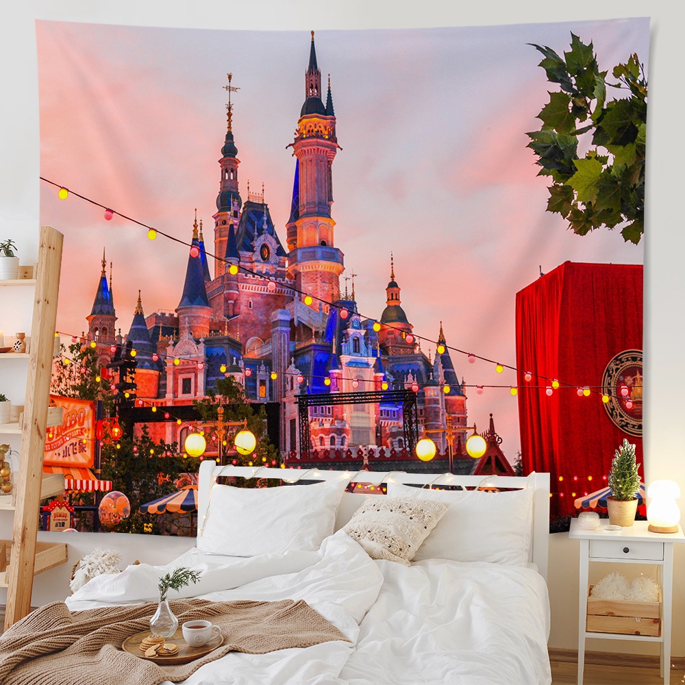 Disney castle girl heart background cloth room bedroom living room decoration tapestry wall decoration wall hanging tapestry Shopee Philippines