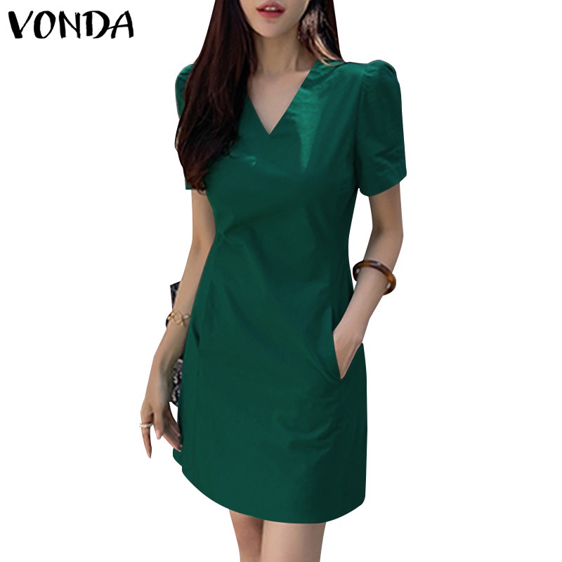 Women Off Shoulder Dress 2022 VONDA Vintage Solid Color Embroidery Long Maxi Dresses Bohemian Sundress Front Fork Party Vestido main image 0