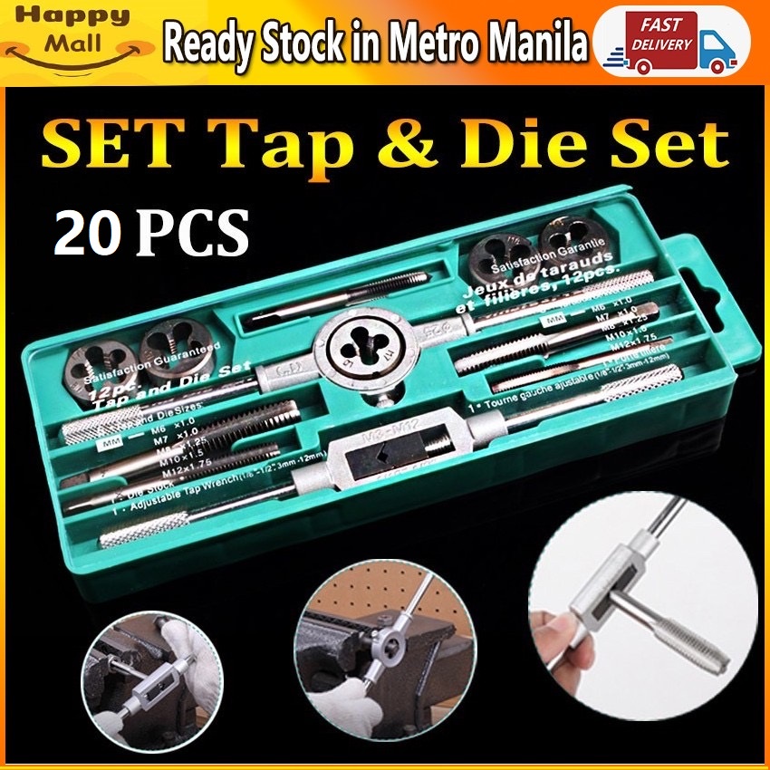 12/20Pcs Tap and Die Set Metric Hand Threading Plugs Straight Taper