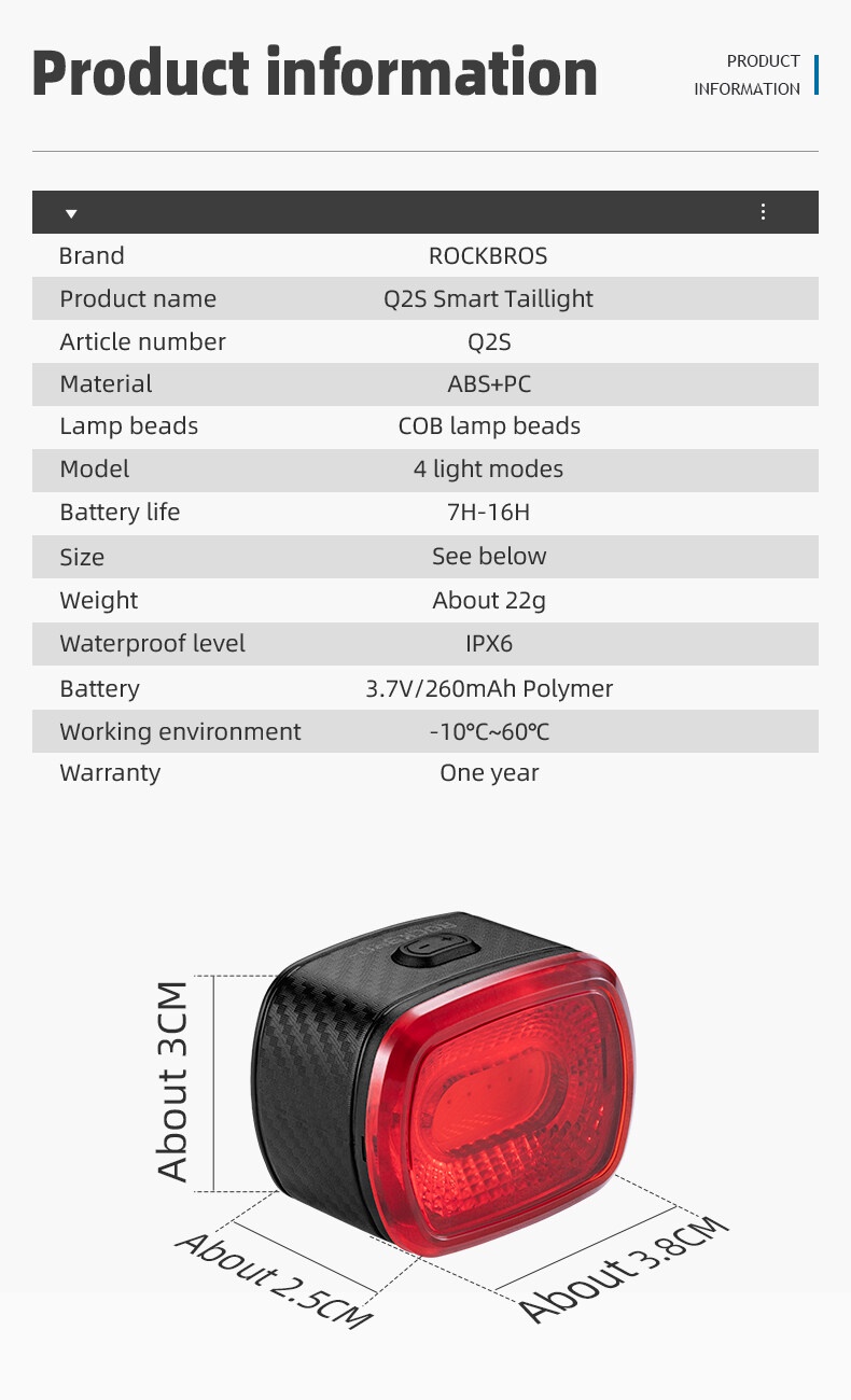 Magnetic Smart Bike Tail Light Rechargeable Rear Light with Brake Sensor