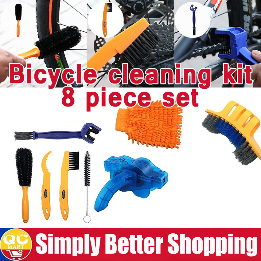 8pcs/set Bicycle Cleaing Tool Kits Bike Chain Cleaner Tire Brushes Bike