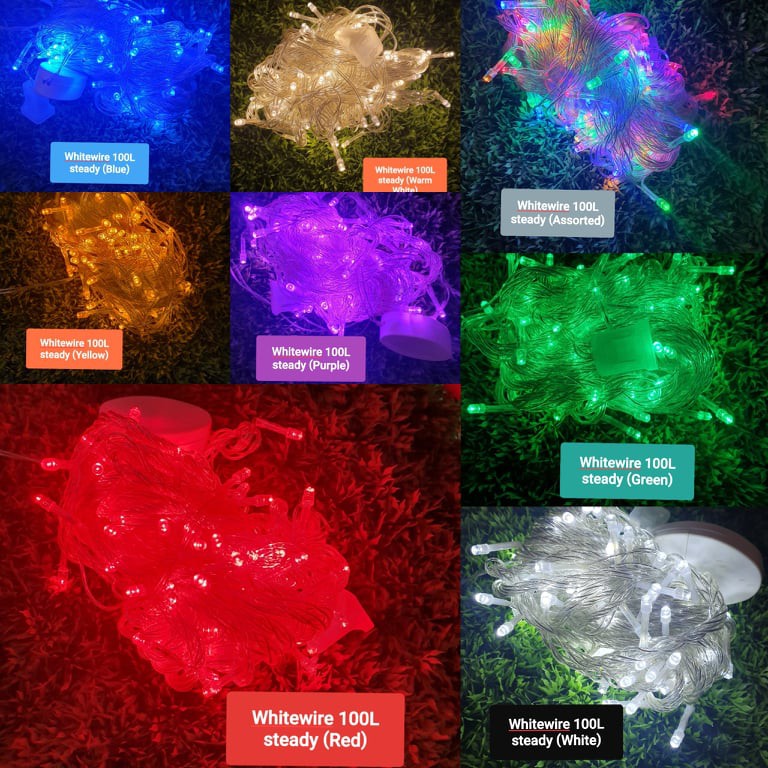 LED 100L Christmas Lights White Wire Mabuhay Star (STEADY & BLINKER